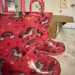 Capelli of New York Pink Unicorn Rain Boots with Rainbows